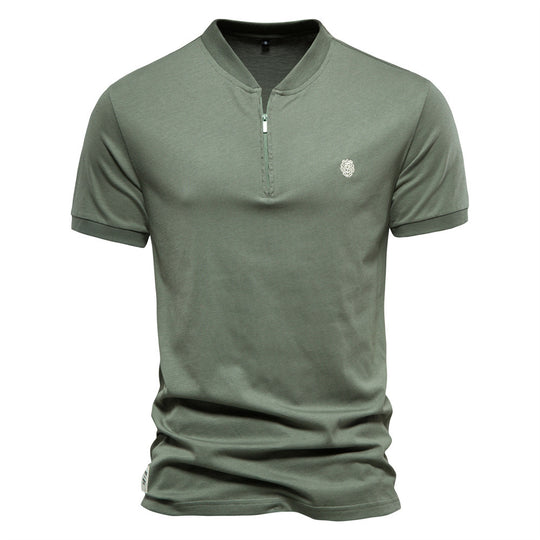 Herren Kurzarm Henley-T-Shirt mit modernem Reißverschluss und hochwertiger Baumwollmischung R&B