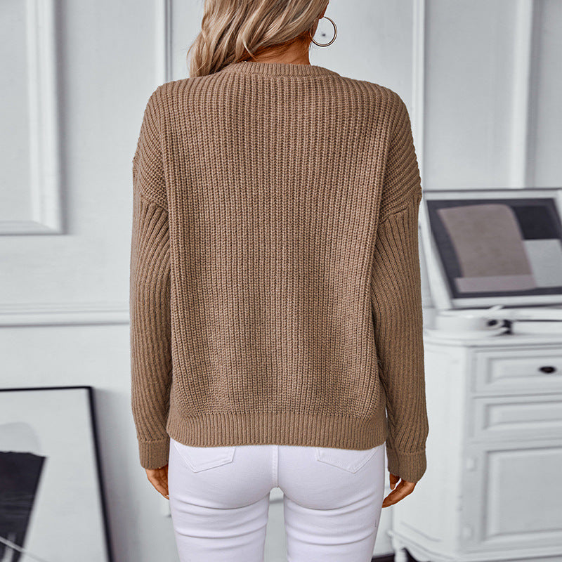 Damen modischer Strickpullover mit strukturierten Mustern und Rundhalsausschnitt