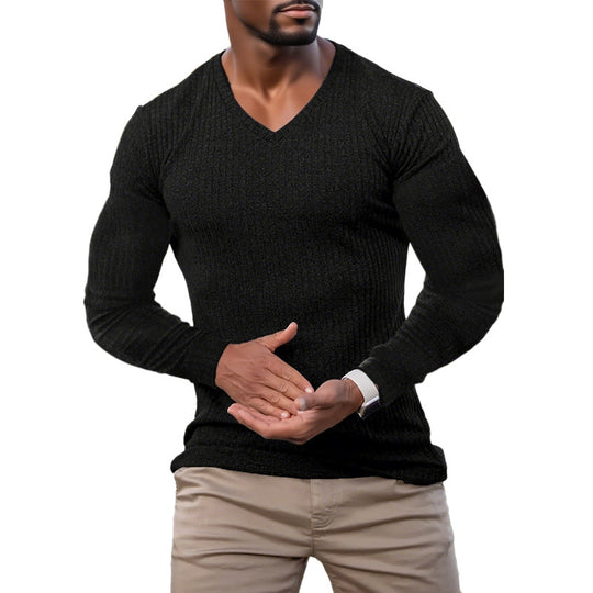 Herren elegantes V-Ausschnitt Pullover aus strukturiertem Strickmaterial R&B