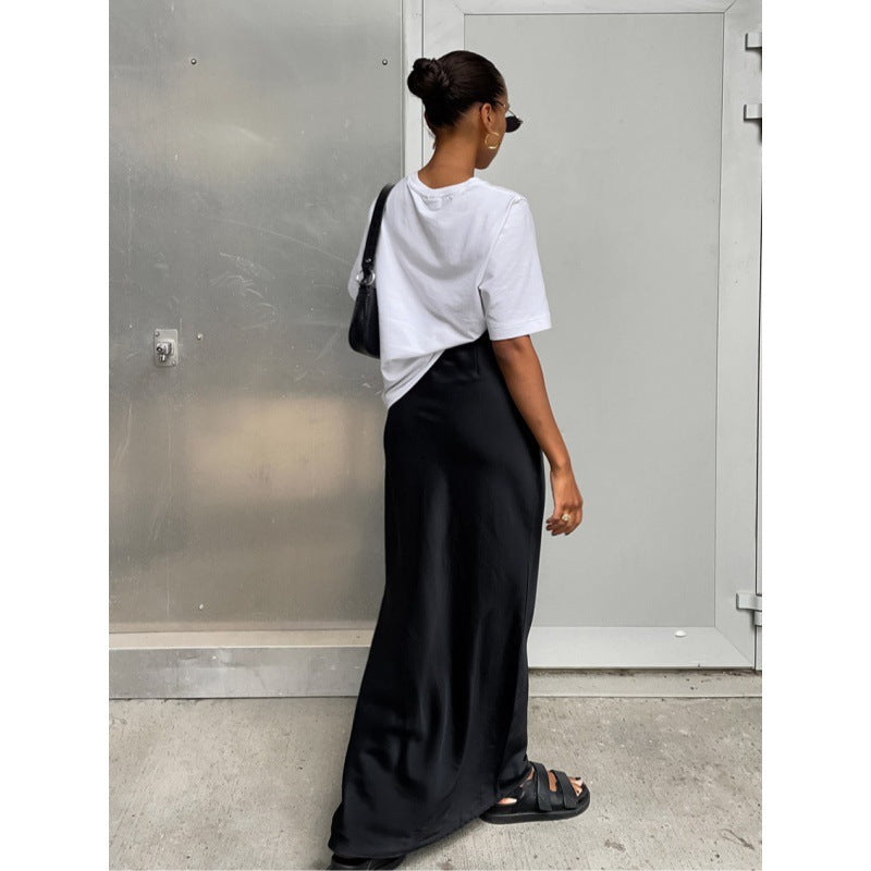 Damen Bodenlanger Satin Maxi-Rock R&B