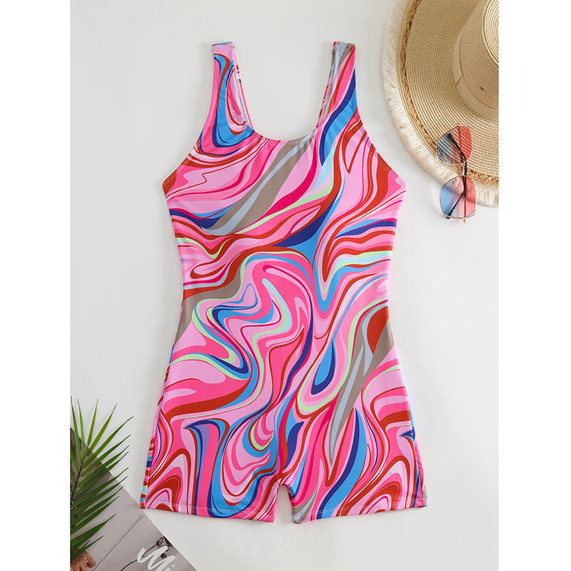 Damen Sportlicher Badeanzug mit modernem abstraktem Muster R&B