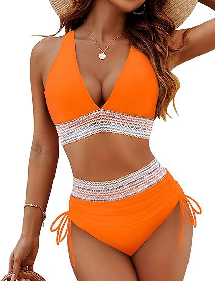 Damen Hochgeschnittener Bikini mit breitem elastischem Bund und dekorativen Zierdetails R&B
