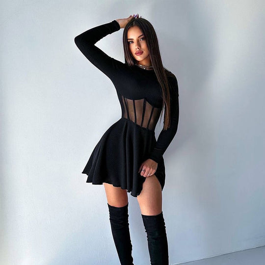 Damen Hochwertiges und elegantes Minikleid mit transparenten Einsätzen R&B