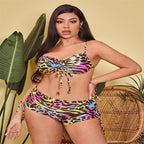 Damen Bikiniset mit raffinierter Schnürung und tierischem Print R&B
