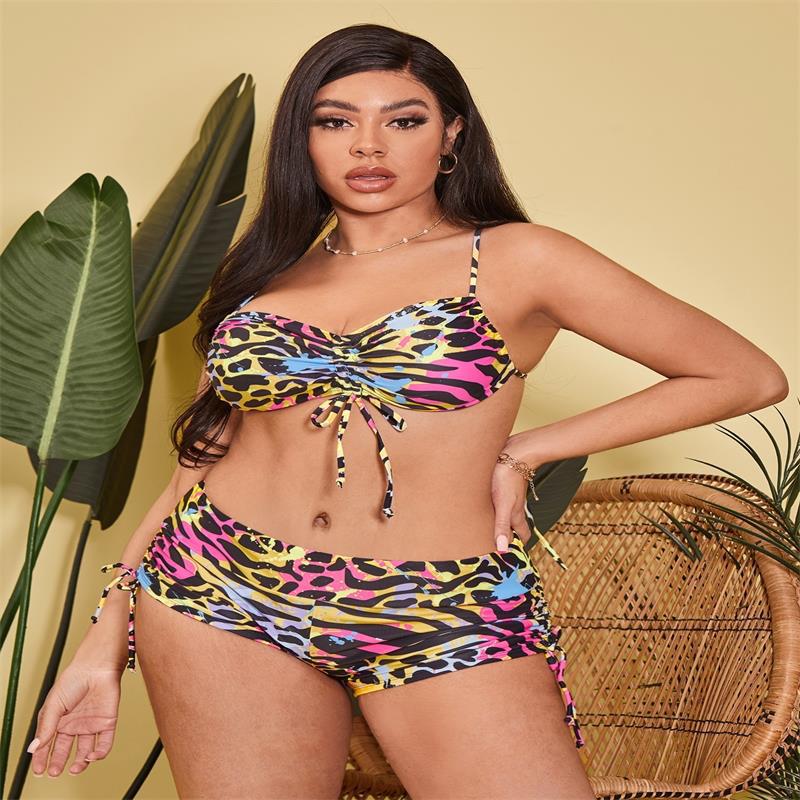 Damen Bikiniset mit raffinierter Schnürung und tierischem Print R&B