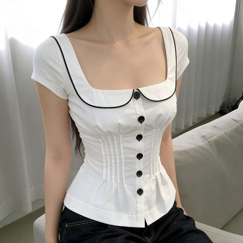 Damen tailliertes Blusenshirt mit schickem Kragen R&B
