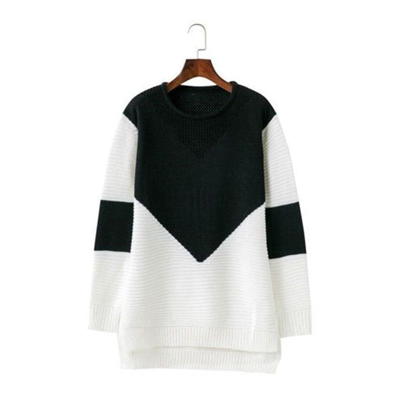 Damen Großer Strickpullover mit modernem geometrischen Design und atmungsaktiver Struktur R&B
