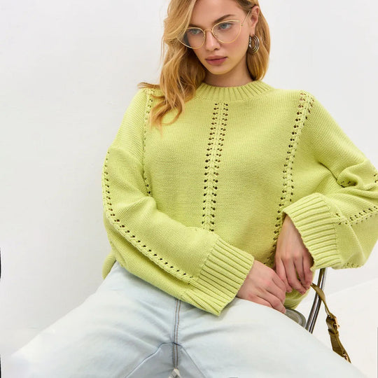 Damen Modischer Strickpullover mit Lochmuster R&B