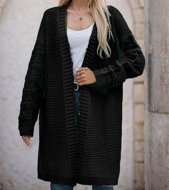 Damen Langer Strickcardigan mit luftiger Maschenstruktur und offener Front R&B