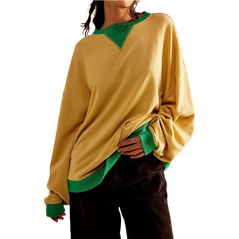 Damen lässiges Sweatshirt mit V-Ausschnitt und Kontrastbündchen R&B