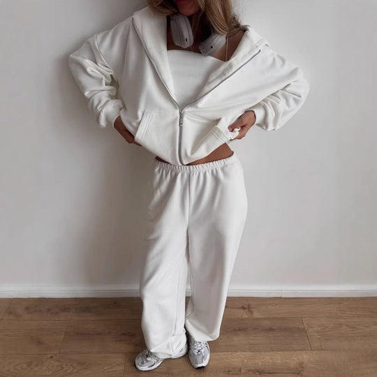 Damen lässiges Kapuzenjacken- und Jogginghosen-Set R&B