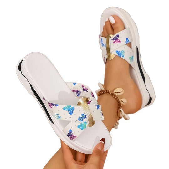 Damen modische Zehentrenner-Sandalen mit floralem Design und eleganter Schnallen-Applikation R&B