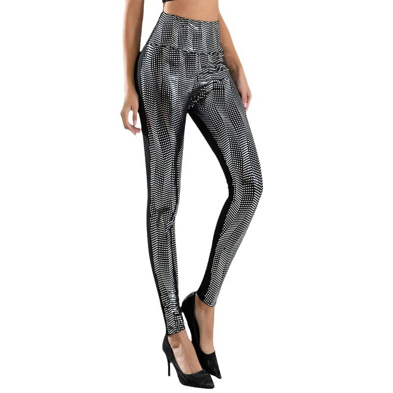 Damen Hochglänzende Leggings mit modernem Wellenmuster und hohem Bund R&B