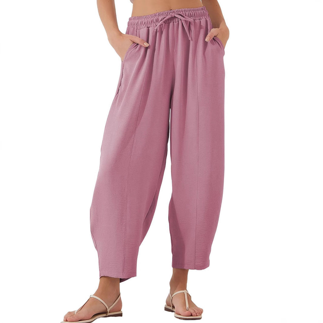 Damen entspannte Freizeithose mit elastischem Bund und praktischen Taschen R&B