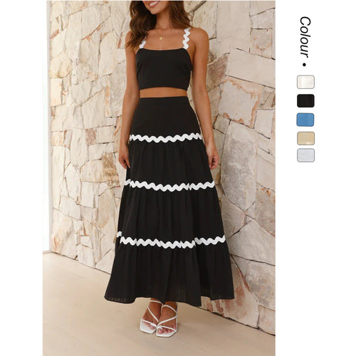 Damen Zwei-Teiliges Set aus gerafftem Crop-Top und voluminösem Maxirock R&B