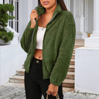 Damen Kuschelige Fleecejacke mit hohem Kragen und seitlichen Taschen R&B