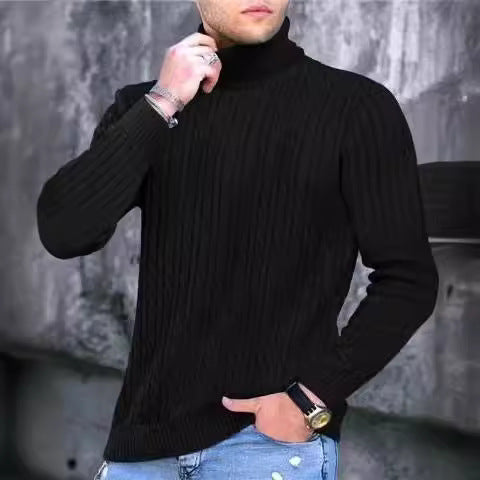 Herren Strickpullover mit modernem Rippmuster und hohem Kragen R&B