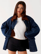 Damen Denimjacke mit Kapuze und kontrastierenden Ärmeln R&B