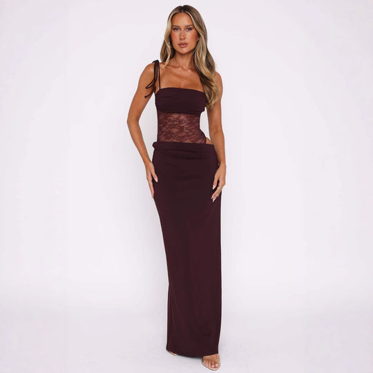 Damen elegantes Wickelmaxikleid mit transparenten Einsätzen und feinen Details R&B