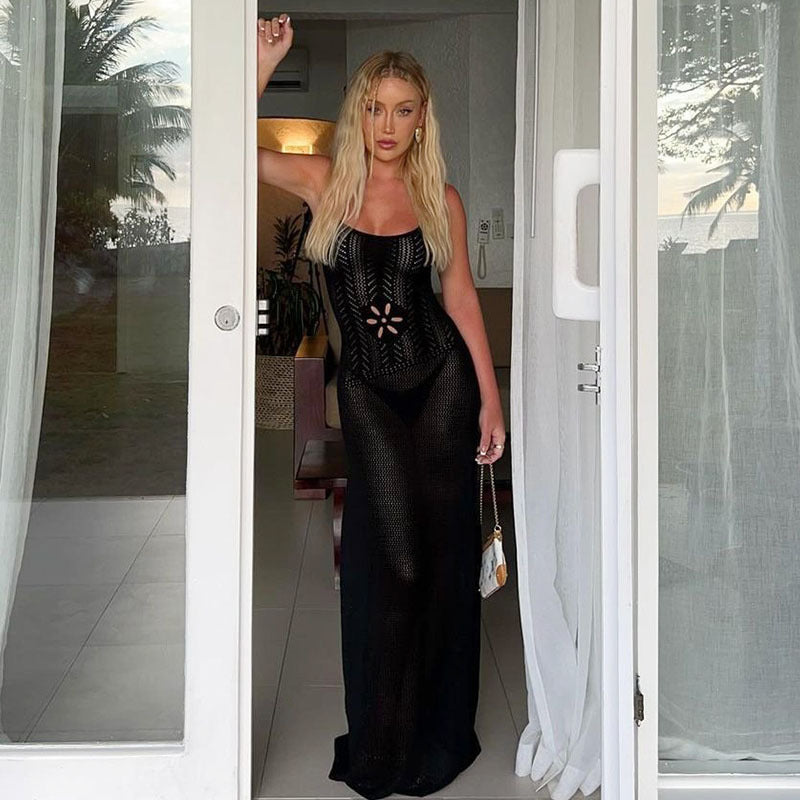 Damen Langes Häkelkleid mit verführerischem Rückenausschnitt R&B
