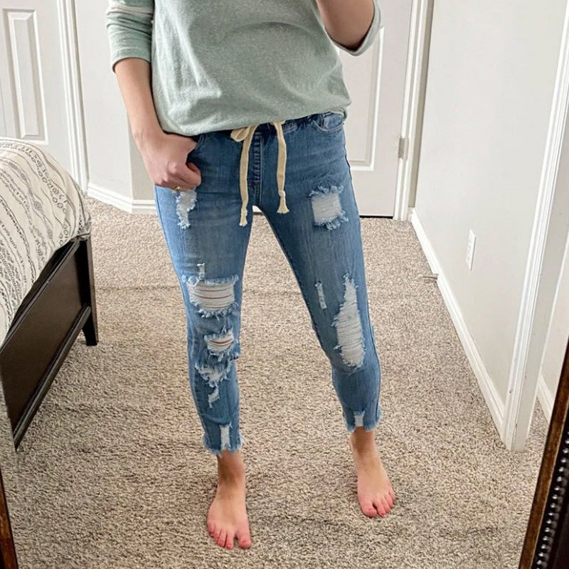 Damen Ripped Skinny Jeans mit trendigen Zerrungen und lockerer Passform R&B