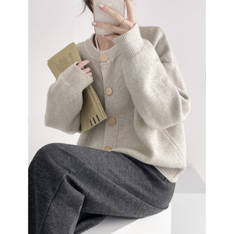 Damen Grob gestrickter Cardigan mit dekorativen Knöpfen und lässigem Schnitt R&B
