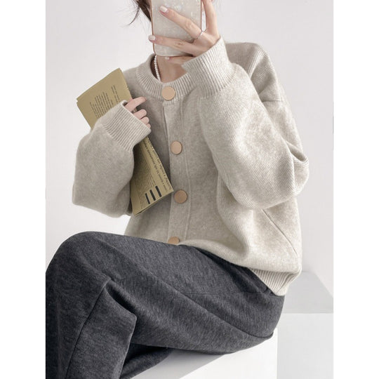 Damen Grob gestrickter Cardigan mit dekorativen Knöpfen und lässigem Schnitt R&B