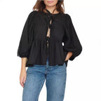 Damen elegante Bluse mit Rüschendetails und BindR&Band R&B