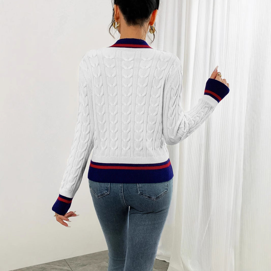 Damen modische Strickjacke mit strukturiertem Zopfdesign und Kontrastbündchen R&B