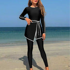 Damen modischer Langarm-Schwimmanzug mit Wickelrock R&B