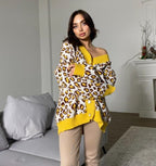 Damen Off-Shoulder Strickpullover im trendigen Leopardenmuster R&B