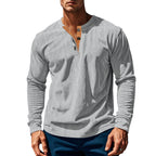 Herren nan geripptes Henley-Longsleeve mit Stehkragen, verdeckter Knopfleiste und relaxed Fit R&B