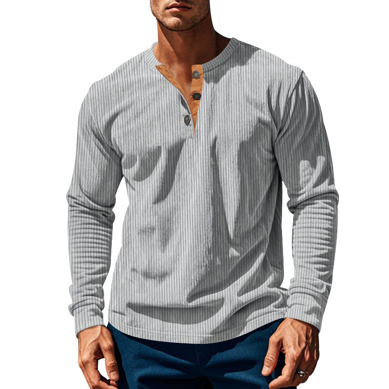 Herren nan geripptes Henley-Longsleeve mit Stehkragen, verdeckter Knopfleiste und relaxed Fit R&B