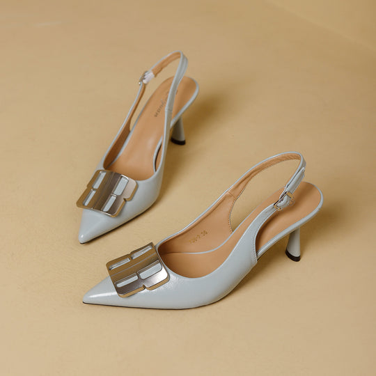 Damen Slingback-Mules mit eleganter Spitzenform und glänzender Schnallenapplikation R&B