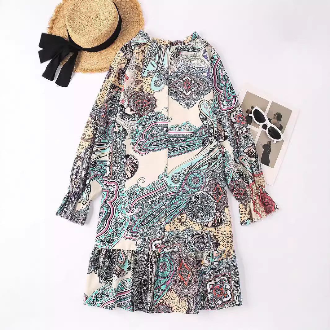 Damen Bohemian Kleid mit fließendem Schnitt und Paisley-Muster R&B
