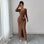 Damen nan figurbetontes Maxikleid aus geripptem Strick mit Wickeldetail und Schlitz R&B