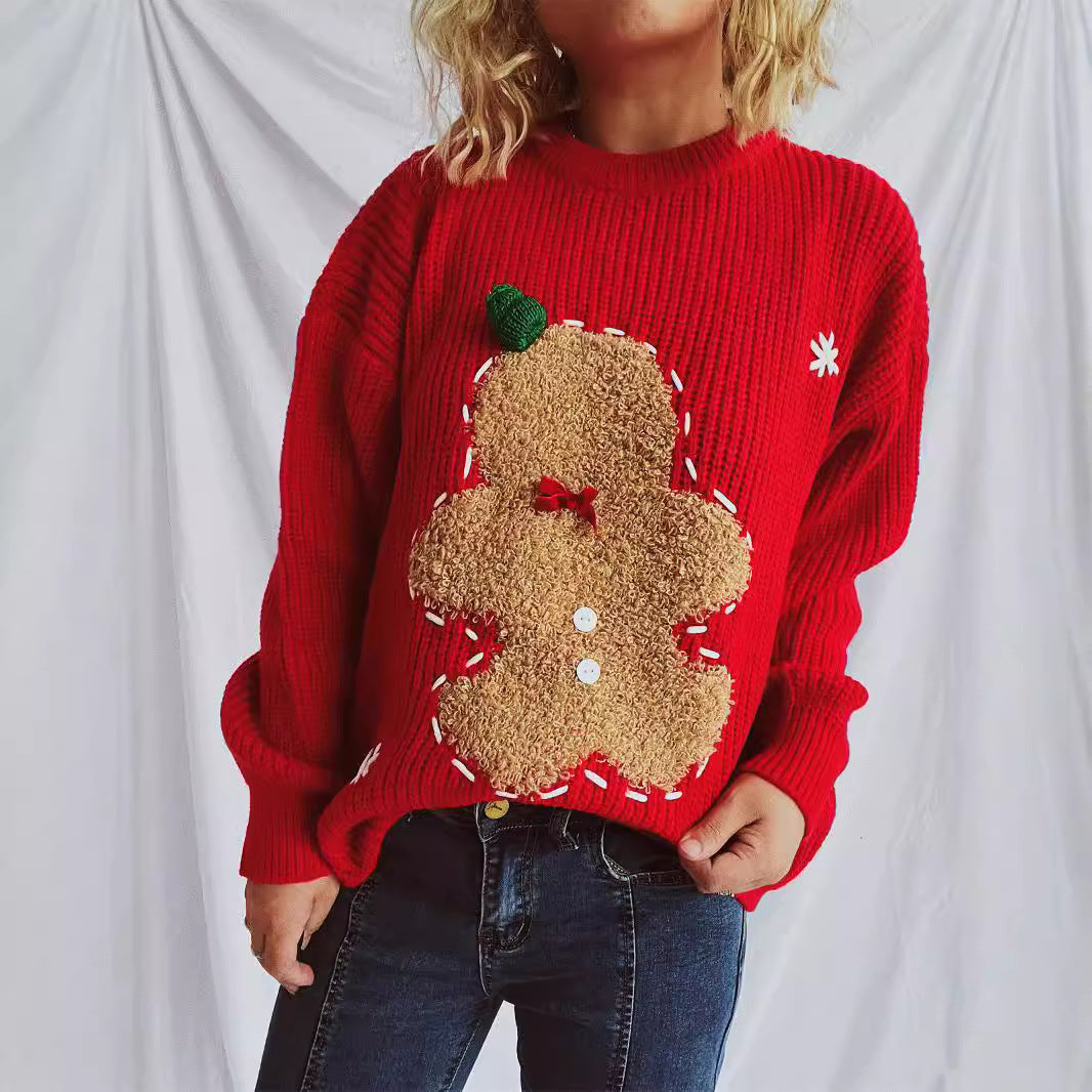 Damen festlicher Pullover mit weihnachtlichem Keksdesign R&B