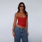 Damen elegantes Spaghetti-Top mit feinem Spitzenbesatz R&B