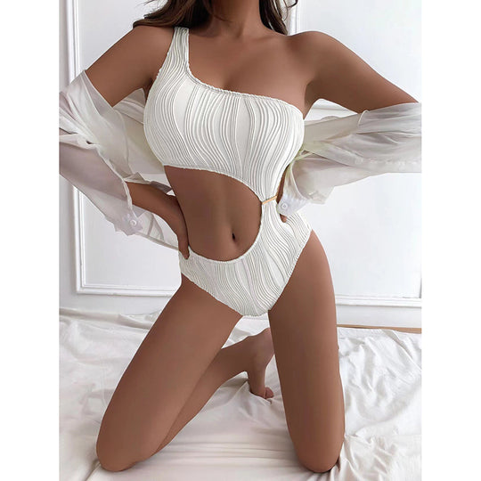 Damen Einseitiger Badeanzug mit elegantem Rüschendesign R&B