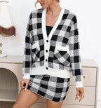 Damen Karierter Cardigan mit Taschen