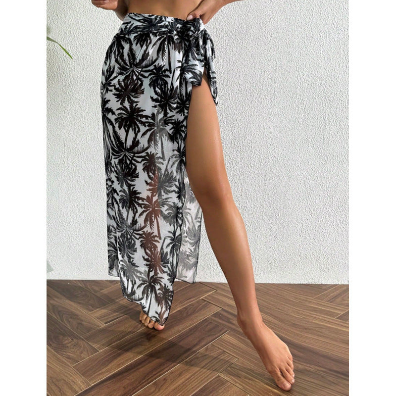 Damen Maxi-Transparentrock mit tropischem Palmenmuster R&B