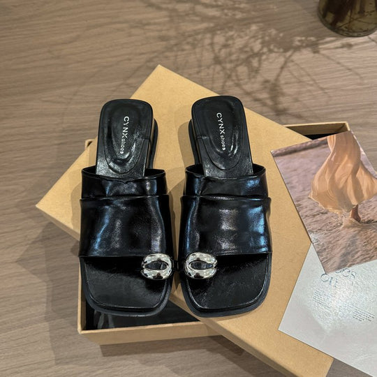Damen elegante Slip-On Sandalen mit modischen Schnallen R&B