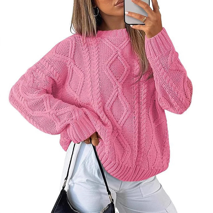 Damen Relaxed Strickpullover mit Zopfmuster R&B