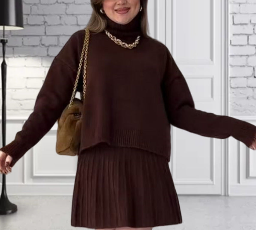 Damen Oversized Strickpullover mit hochwertiger Rippstruktur und passendem Minirock R&B