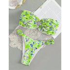 Damen Bandeau-Bikini mit romantischem Rüschendesign und verführerischem Blumenmuster R&B