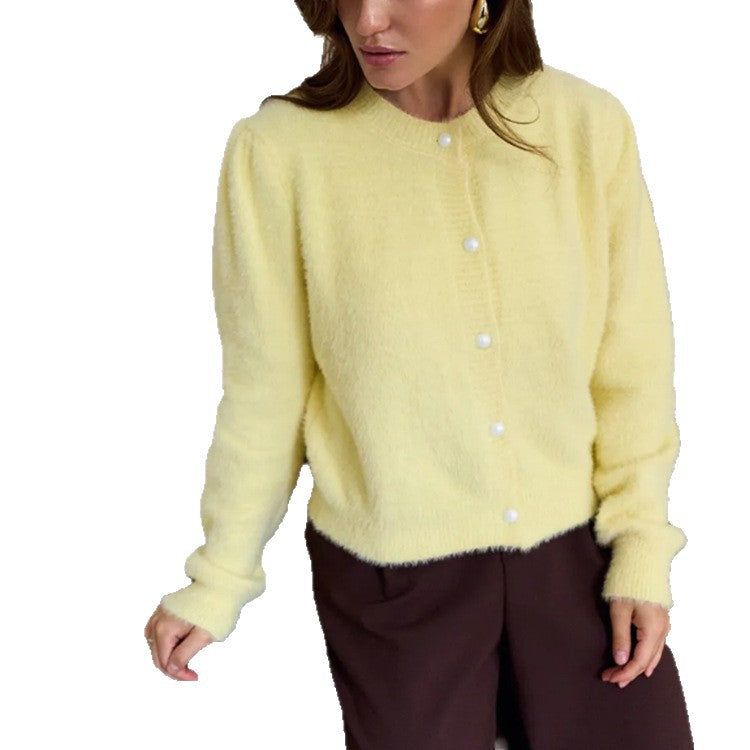 Damen Flauschiger Cardigan mit dekorativen Knöpfen und eleganter Passform R&B