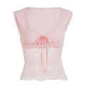 Damen Spitze Crop Top mit BindR&Band und ärmellosem Design R&B