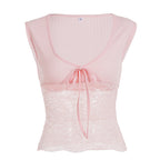 Damen Spitze Crop Top mit BindR&Band und ärmellosem Design R&B