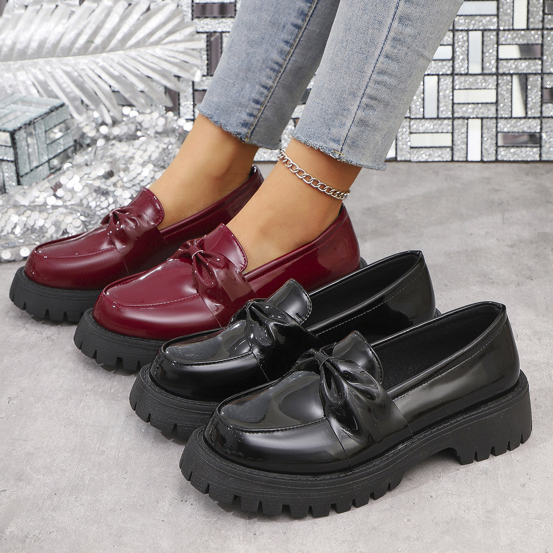 Damen trendige Slip-On Mokassins mit dekorativer Schleife R&B