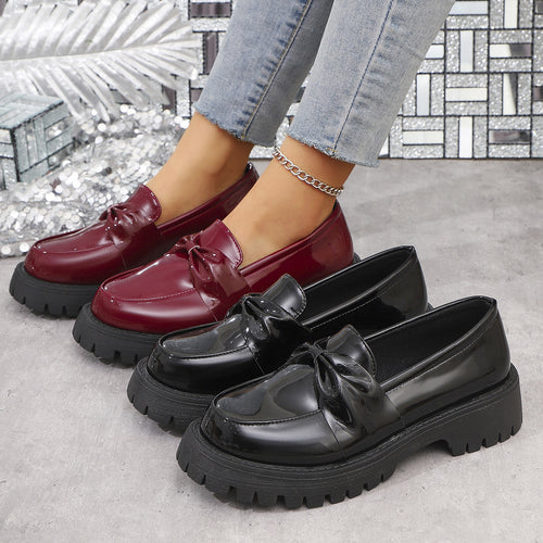 Damen trendige Slip-On Mokassins mit dekorativer Schleife R&B